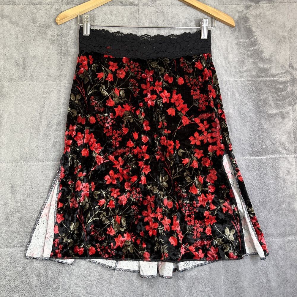 Velour Lace Mini Skirt Size Small Dark Floral Slits Fairy Grunge Goth Romantic